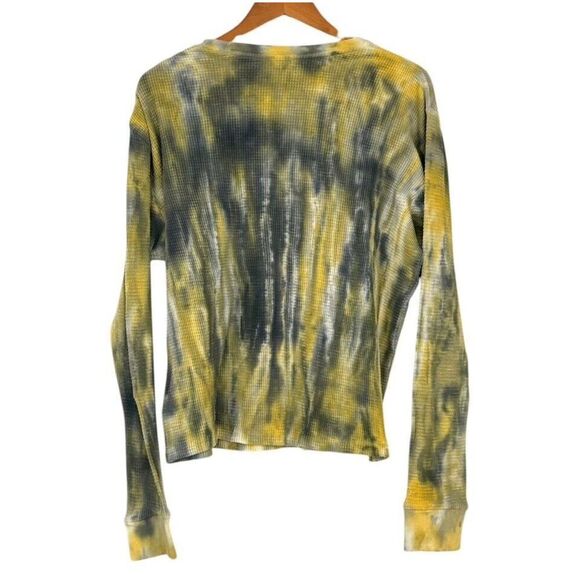 RE/DONE Long Sleeve Thermal Top Tie Dye Yellow Gray Size L Boho Hippie Festival - Picture 3 of 8